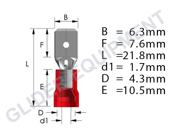 Tirex kabelschoen male 6.3mm / 0.5 - 1.5mm² rood [D08032]
